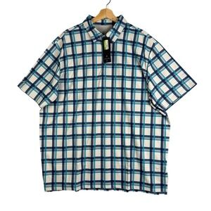 Antigua Men's‎ Elite 2XL Plaid Short Sleeve Button Up Shirt, Blue White 4